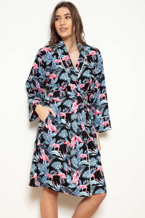 Santiago Flamingo Palm Shawl Collar Robe